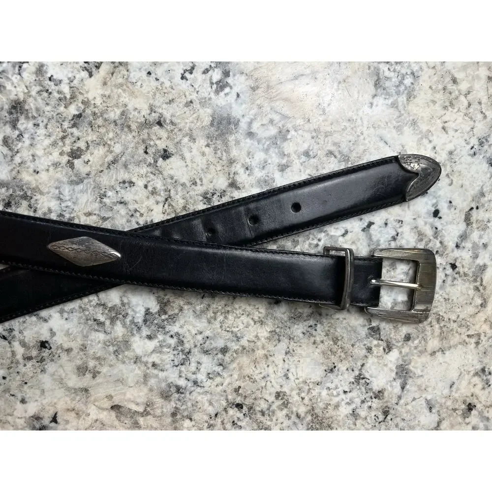 Bill Adler Studio Western Leather Belt Black Embossed Men’s Size 40 USA Vtg 90s